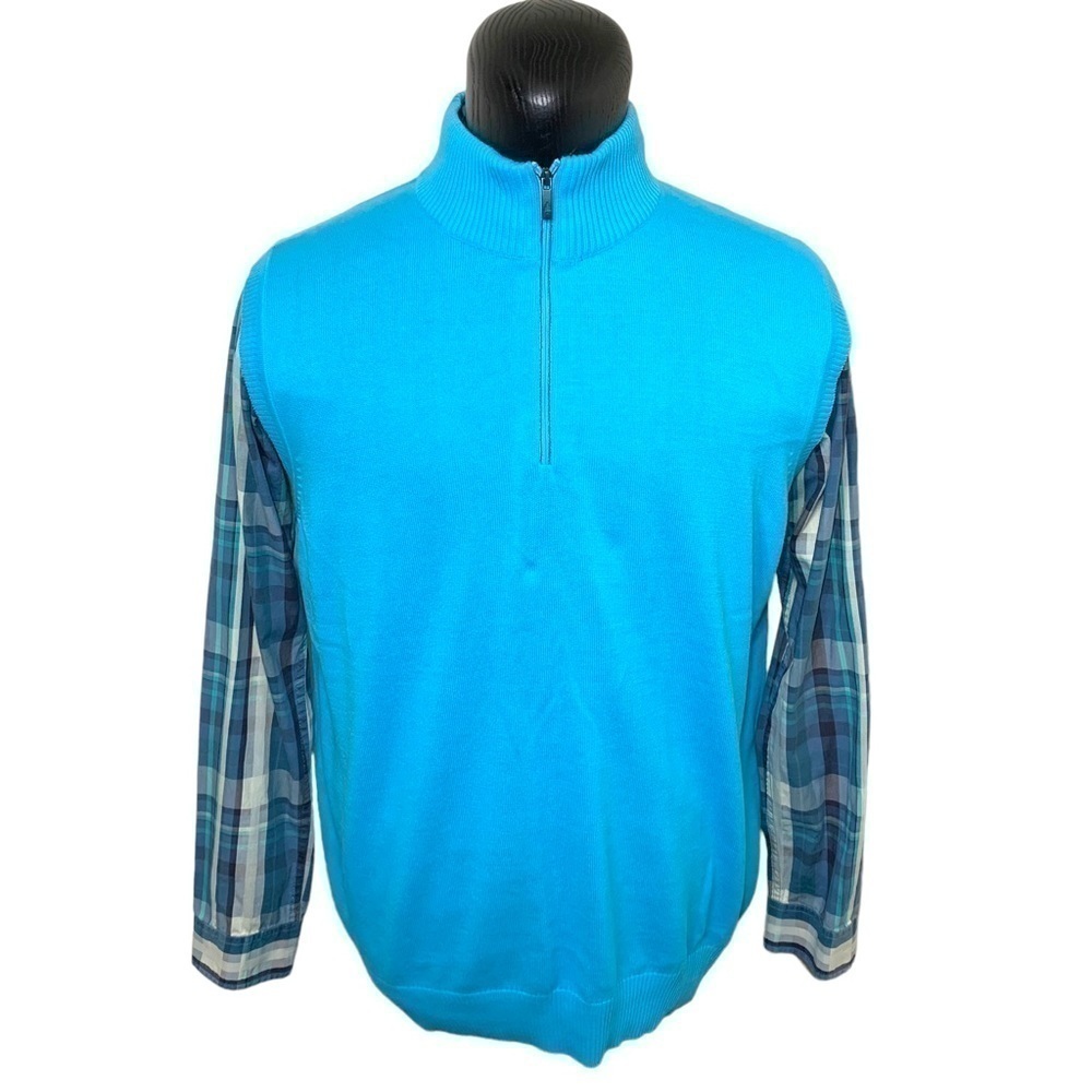 𝅺SOUTHERN Pines Golf Preppy Blue Cotton Knit Sweater Vest 1/4 Zip Relax Fit XXL